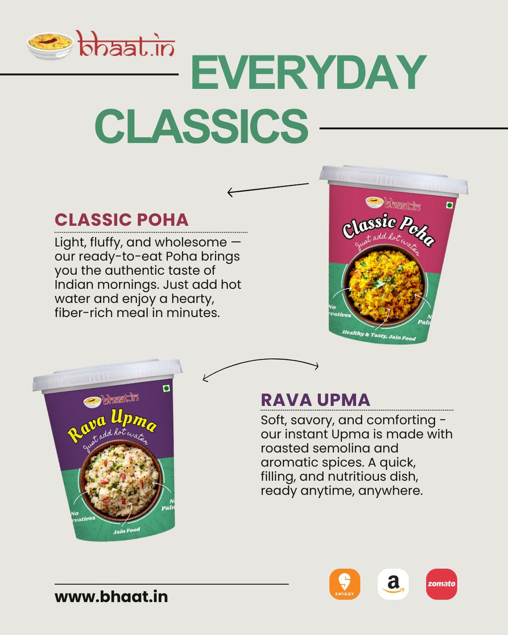 Breakfast combo-Jain Poha & Upma