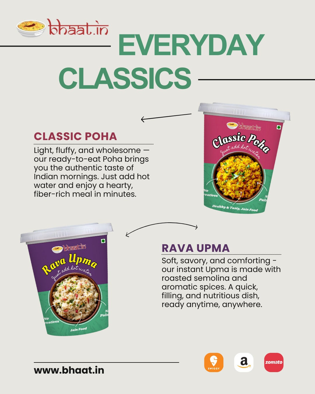 Breakfast combo-Jain Poha & Upma